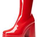 DREAM PAIRS Women's Platform Gogo Ankle Boots High Chunky Block Heel Square Toe Booties Shoes (Red), 6