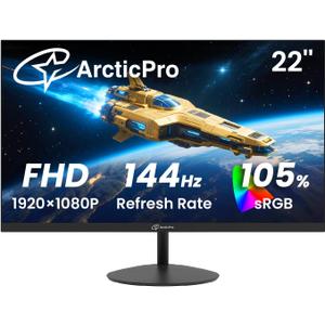 ArcticPro 22 inch 144Hz 100Hz Monitor, Full HD (1920 x 1080p) Computer Monitor, 105% sRGB, 3000:1 Contrast, 3-Sided Frameless, Ultra Slim, VESA, LowBlue Mode, Tilt Adjust, HDMI *1, VGA*1