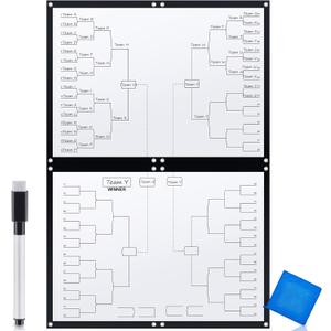 Yexiya 64 Player Tournament Bracket Dry Erase Board 48 x 32 Inch Basketball Posters 64 Team Sports Playoff Bracket with Black Marker Cleaning Cloth for School Classroom Game Party Favors
