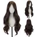 STYLER Brown Middle Part Wig with Bangs for Women -26 Inch Long Wavy Brown Wigs Synthetic Heat Resistant Hair Natural Looking Wigs for Daily Use Halloween Christmas Cosplay Party