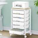 SYKIARIOL Rolling Storage Utility Cart with 6 Drawers and Wooden Tabletop for Under Desk Storage,White