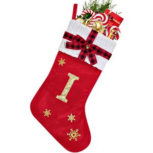 HYTENSUN Letter Christmas Stockings 15.6 Inches Monogram Red Velvet with Bell Xmas Stockings Classic Personalized Stocking Decorations for Family Holiday Season Decor, Letter N