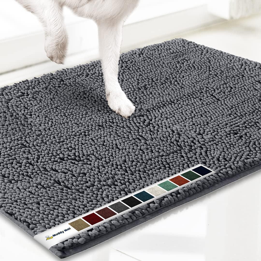 Muddy Mat Shown on TV  Super Absorbent Microfiber Dog Door Mat for Muddy Paws, Non-Slip Washable Pet Rug, Quick Dry Chenille Entryway Carpet, Machine Washable Indoor Outdoor mat, Grey 35"x24"