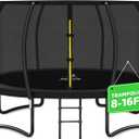 Trampoline 8FT 10FT 12FT 14FT 16FT, Recreational Trampolines with Enclosure Net and Ladder, Outdoor Anti-Rust Trampolines for Kids and Adults, ASTM Approved (Black)