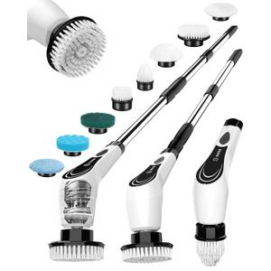 Electric Spin Scrubber, Shower Scrubber with 8 Brush Heads with Adjustable Extension Handle, 2H Power Dual Speed, IPX7 Waterproof for Kitchen, Sink, Bathroom, Shower, Tile, LX-a
