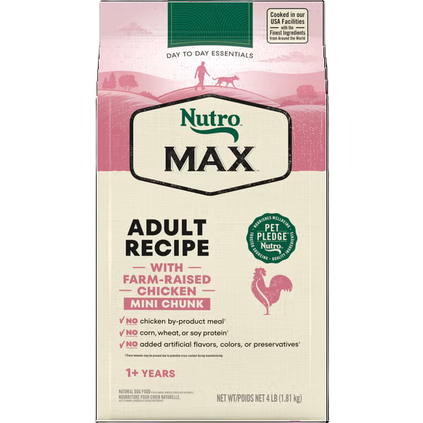 Nutro Max Mini Chunk Dry Dog Food, Adult Dog Food Dry Recipe with Farm-Raised Chicken, 25 lb. Bag, Best By: Nov. 04 2026