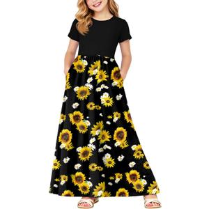 Deerose Girls Summer Maxi Dress American Flag Dresses with Pockets 5-6 Years, Sh | Sunflower