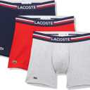 Lacoste mens Cotton Stretch Print Animation Boxer Briefs, 3-pack (Medium, Navy Blue/Dove Grey/Red)