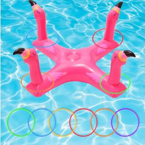 Voiiake Pool Floats Toys Games Set, Inflatable Cross Ring Toss Game Toy with 6pcs Rings for Kids Adults Family, Swimming Pool Water Game (Pink Flamingo)