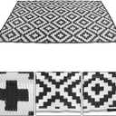 WFLNHB Outdoor Rug 6x9ft, Foldable Reversible Outdoor Plastic Straw Rug, Outdoor Carpet, Outside for Patio, Camp, Picnic, Balcony, Deck, Backyard, Black and White