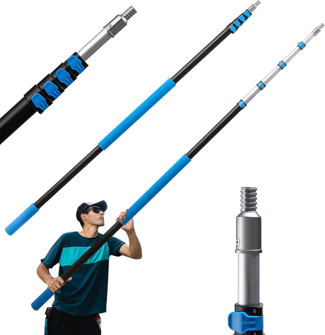 6-24 ft Long Telescopic Extension Pole, Multi-Purpose Extendable Pole with Universal Twist-on Metal Tip, Lightweight Sturdy Aluminum Telescoping Pole for Painting, Dusting and Window Cleaning
