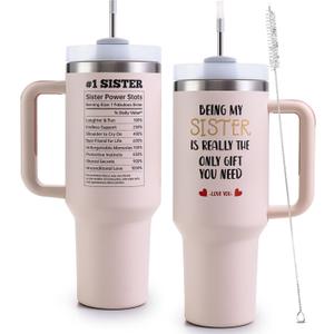 Sister Tumble with Handle 40oz Sisters Birthday Gifts - Sister Gifts from Sisters, Stainless Steel Insulated Travel Cup with Lid, Funny Mothers Day, Christmas Gifts for Sis Bestie Best Friend
