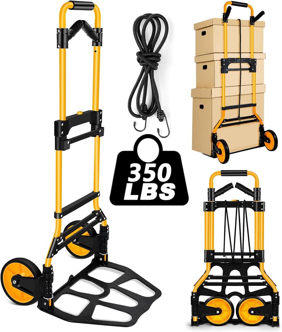 350 LB Capacity Upgraded Folding Hand Truck Dolly,Portable Dolly Cart with Telescoping HandleRubber Wheels and Aluminum Wheel Frame for Moving,Shopping,Travel,Office Use.