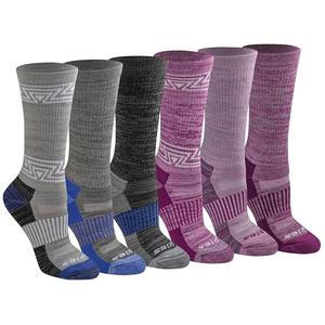 Dickies Women's Dri-Tech Fashion Moisture Control Crew Socks, Max Cushion Grey Purple Assorted (6 Pairs), Medium