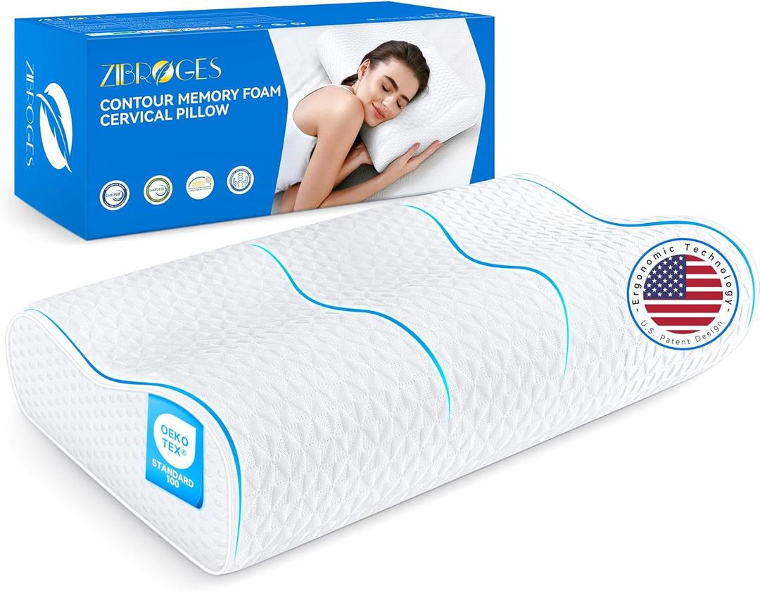 Memory Foam Pillow, Comfortable Neck Pillow, Ideal for Side, Back and Stomach Sleepers, Washable Pillowcase, 61 x 41 x 11.5 Cm (Silvery)