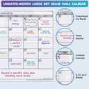 Dry Erase Monthly Extra Large White Board Calendar for Wall, 38" by 50", Jumbo Laminated Erasable One Month Whiteboard Calendar, Huge Oversized Blank 30-Day Poster with Lines and Squares