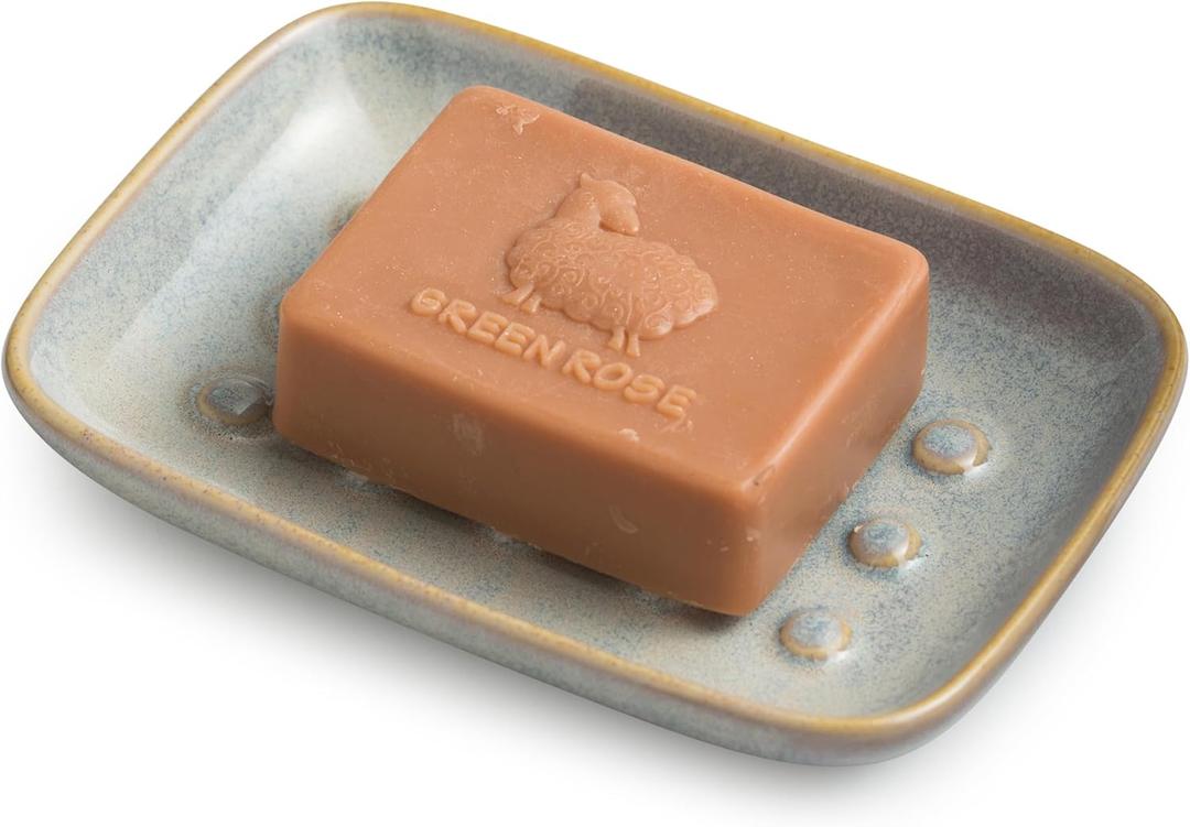 Soap Dish for Shower, Ceramic Soap Dish for Large Soap Bars, Non-Slip Soap Holder & Saver Tray with Floating Point Design for Bathroom, Shower, Kitchen Sink, Save Soap Loss (Grey)