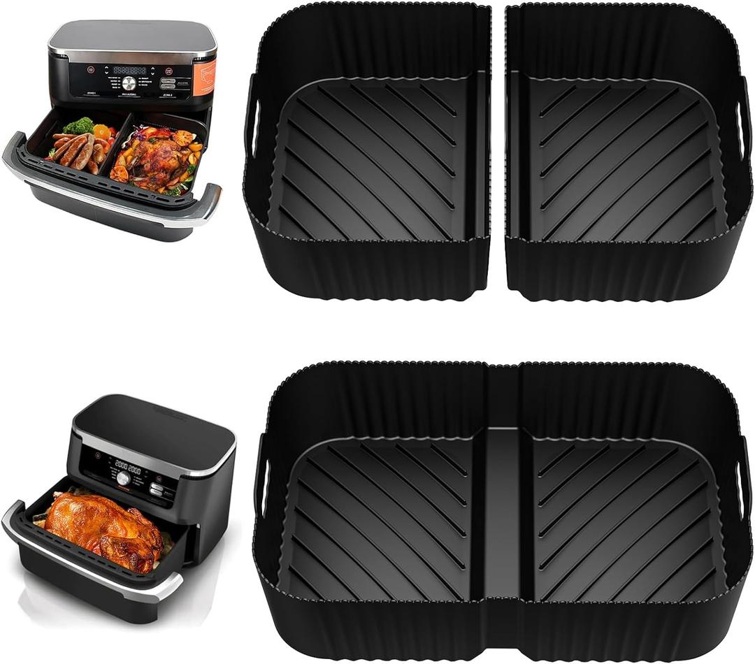 HOMELYLIFE Air Fryer Silicone Liners for Ninja DZ071 7-QT DualZone Megazone Air Fryer, 2 Pcs Liners for Dual 3.5QT Baskets and 1 Pcs Liner for 7-QT Megazone Basket, 3 Pcs Air Fryer Accessories