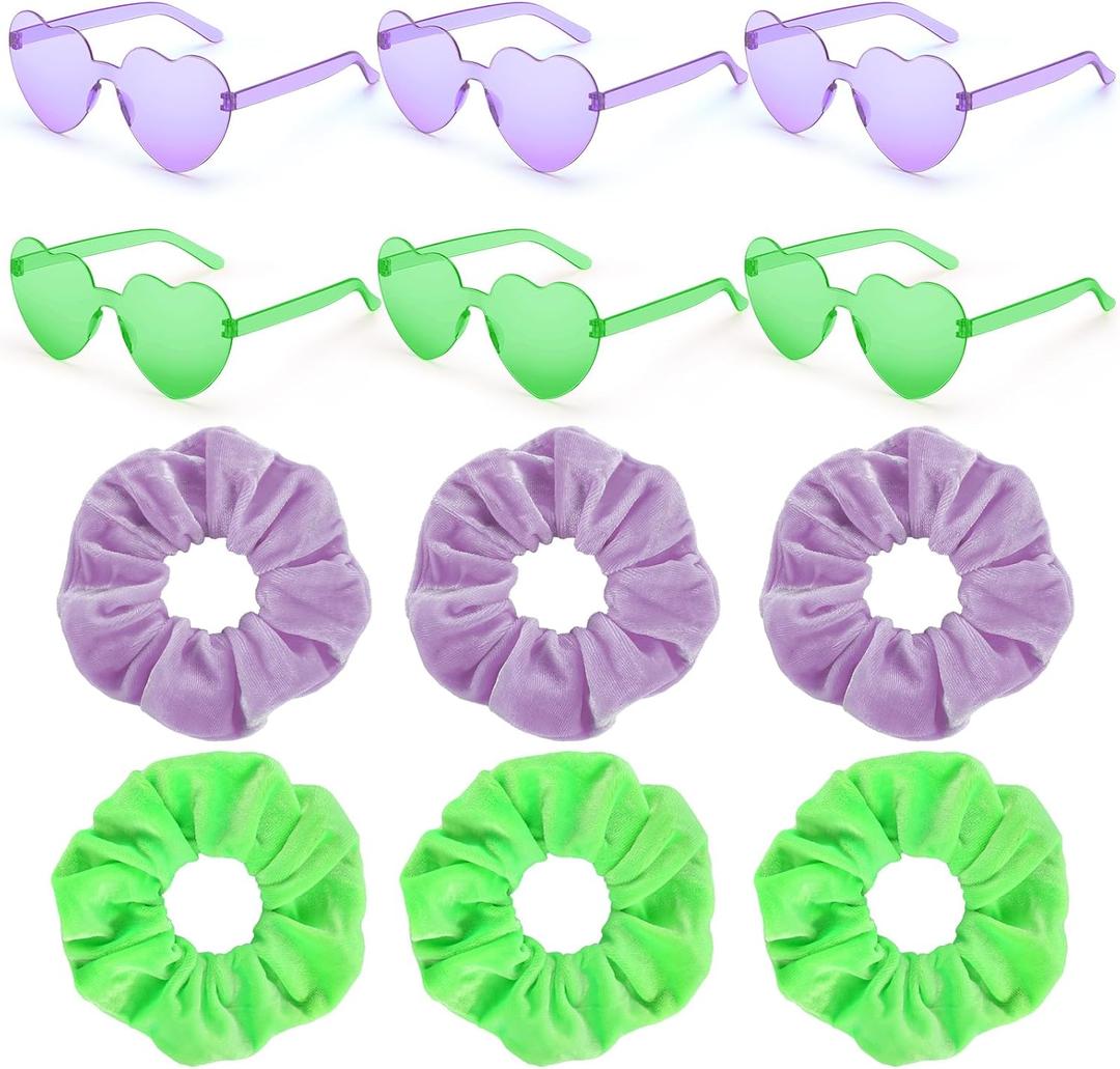 2 x Yunlly 12 Pcs Purple and Green Witch Party Decorations Purple and Green Scrunchies Glasses for Witch Themed Party Favors Accessories Bulk