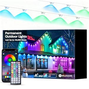 DIERLIGHT 50FT RGB Permanent Outdoor Lights, LED String Lights with APP & Remote Control, IP67 Waterproof Multicolor Eaves Lights for Christmas Halloween Party, Garden, House Decor Rope Lights