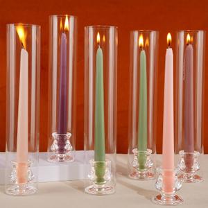 Hurricane Glass Candle Holders, Set of 10 Candlestick Holders for Taper Candles with 11.8" Tall Windproof Cylinder Cover Candle Stand Bulk for Table Centerpieces on Wedding Birthday Housewarming Decor