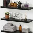  Easy Install Wall Shelves, 15.6 Inch Wall Mounted Wood Floating Wall Shelves, Set of 3, Small Wall Shelves for Storage and Wall Decor, Living Room, Kitchen, Office, Corner Shelf for Bathroom, Black
