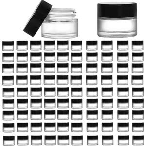 90 Pack 5ml Glass Lip Balm Containers, Small Empty Cosmetic Sample Jars with Lids, Refillable Clear Airtight Glass Jars for Skincare, Lotion, Cream, Wax, Travelling, Retail Store