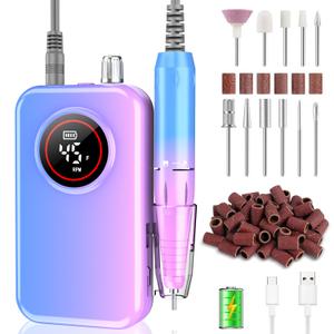 Nail Drill Professional, 45000 RPM Rechargeable Electric Nail File Kit for Acrylic & Gel Nails, Portable Manicure Pedicure Tool for DIY Home or Salon, with 11 Nail Drill Bits & Sanding Band Set