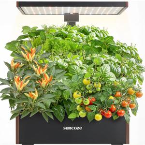 SUNCOZE Hydroponics Growing System Kit, 20 Pods Indoor Herb Garden with 10L Water Tank & Adjustable Height 25", 30W LED Grow Light, LCD Display with Veg/Flower Modes, Pump & Low Water Reminder, Black
