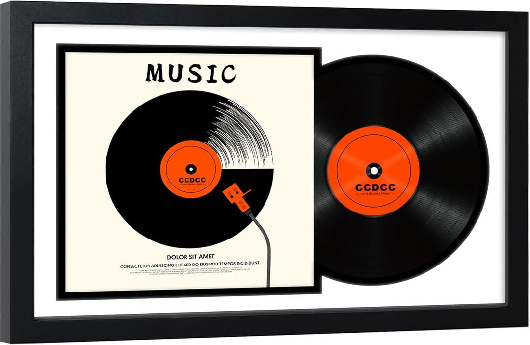 ccdcc 16.5x25 Vinyl Record Display Frame 1 Pack, Black Wooden Album Record Frame with Mats and Tempered Glass Cover for 12 By 12 Inch LP Record Cover