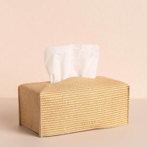 OLETHA Aesthetic Rectangle Tissue Box Cover, Medium Flat Box Tissues Holder Rectangular, Rattan Textured (Fits Medium Flat Box (110-160 Sheets))