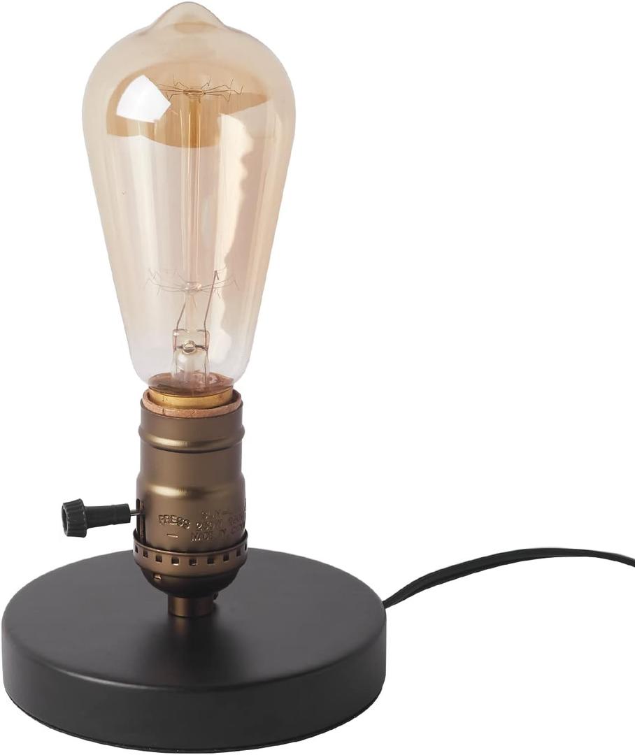 OuXean Vintage Table Lamp, Industrial Desk Lamp Small Retro Bedside Lamp with ON/Off Switch E26 Lamp Holder for Home Lighting Decor, Cafe Bar, Studio Antique Decor(Without Bulb) (Black-Push button)