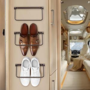 Foldable RV Shoe Rack- Aluminum Camper Shoe Organizer, Wall-Mounted Shelf, Efficient Holder and Storage Rack for Various Shoes, Essential Travel Trailer Organization Accessories- 3 Packs
