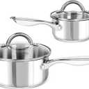 MICHELANGELO Saucepan Set 4pc, 18/10 Stainless Steel Sauce Pan with Lid, Tri-Ply Bottom Sauce Pot Set, Nonstick Saucepan, Dishwasher Safe, 1QT & 2QT
