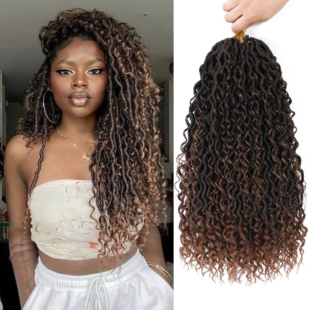 8 Packs Goddess Faux Locs Crochet Hair for Black Women, Goddess Locs Crochet Hair, Boho Style Locs, River Hair with Curly Ends (18Inch, T30#, 8Packs)