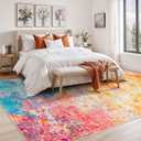 Rugflix 5x7 Area Rugs for Living Room, Washable Colorful Rainbow Rug Stain-Resistant Low Pile, Large Carpet Non-Slip for Kids Girls Room Nursery Bedroom Home Office