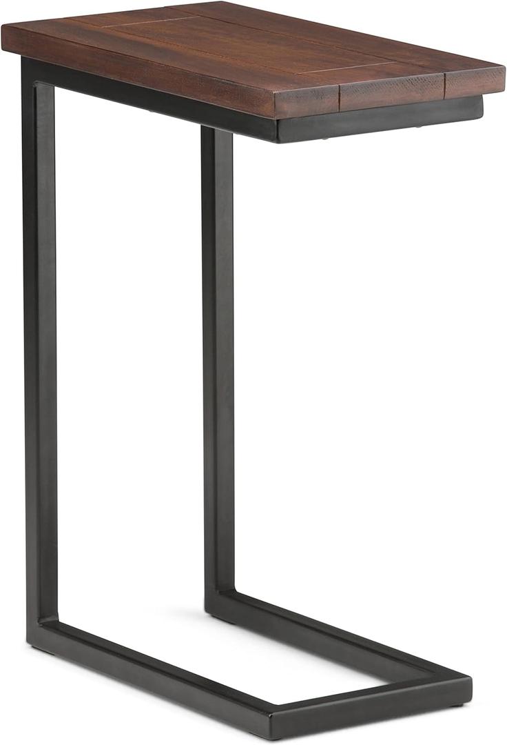 SIMPLIHOME Skyler C-Side Table - 18" Wide x 24" High Solid Mango Wood and Metal Slide-Under Table in Dark Cognac Brown, Industrial Accent Table or End Table for Living Room with Open Frame, Assembled