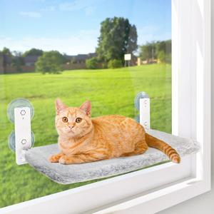AMOSIJOY Cordless Cat Window Perch, Cat Hammock for Wall with 4 Suction Cups, Anchor&Screw for Two Ways of Installation, Solid Metal Frame and Reversible Cover, Foldable Cat Beds for Indoor Cats (Medium)