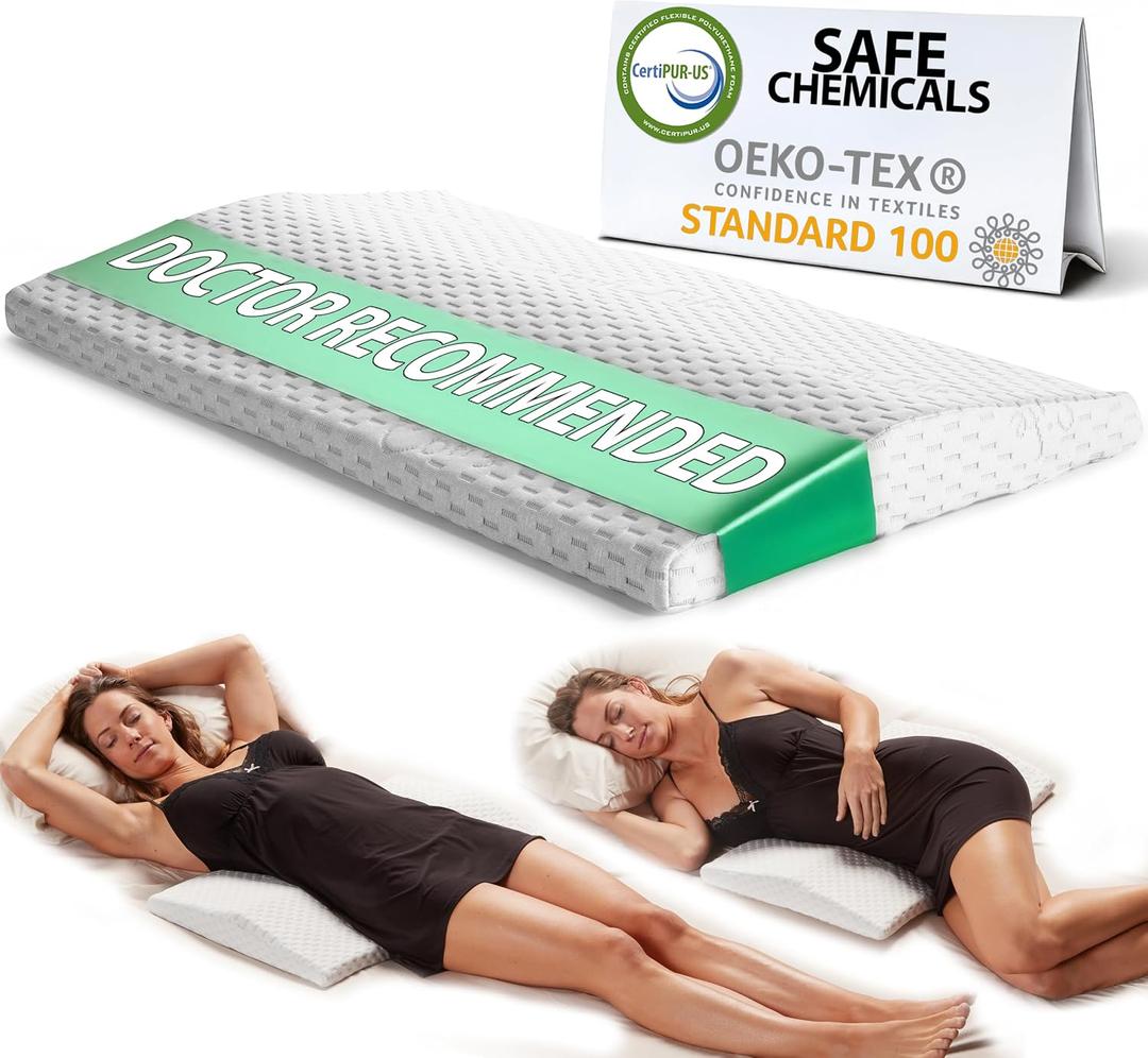 ComfiLife Lumbar Support Pillow for Sleeping Memory Foam Pillow for Back Pain Relief - Side, Back and Stomach Sleepers- Triangle Wedge Pillow - Bed Rest Pillow - Medium-Soft (White, Standard)