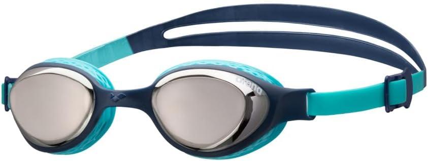 ARENA Unisex Kids Junior Air Mirror Swim Goggles for Swimming Ages 6 to 12 Air Seals Anti-Fog Coated Lens Adjustable Strap (Silver/Navy/Water)