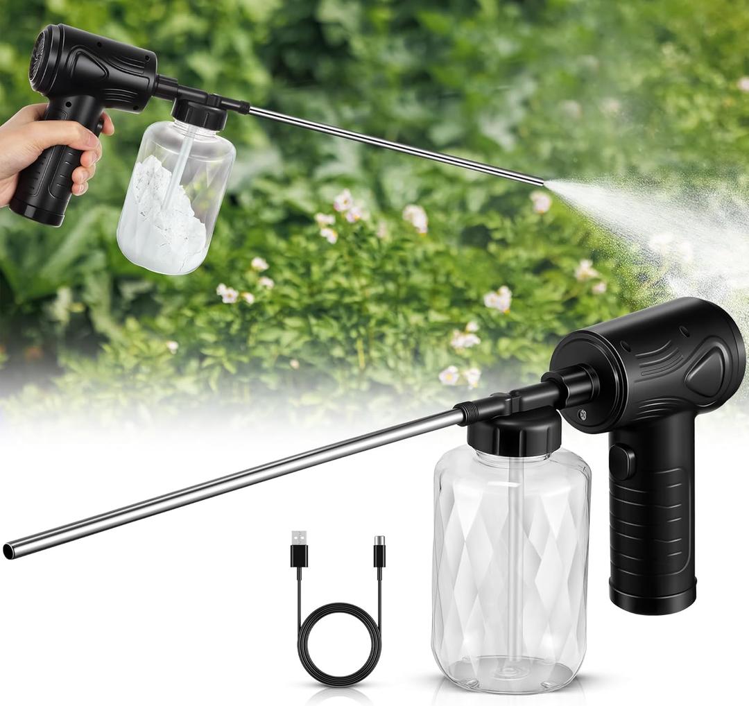 Qualirey Electric Diatomaceous Earth Duster, 11" Nozzle Garden Dust Applicator with 500ML Capacity and Charging Cable, Bulb Duster Sprayer, Home Powder Applicator Versatile Leaf Blower&Powder Sprayer