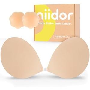 Niidor Adhesive Bra Strapless Ultra Sticky Invisible Push up Silicone Bra Multiple Colors Sizes Reusable for Backless Dress, G