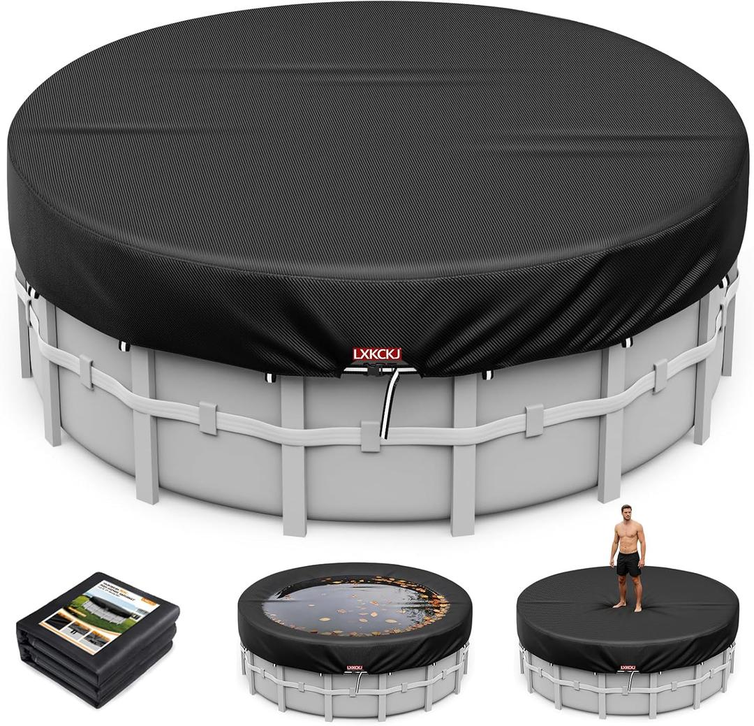 LXKCKJ 9 Ft Round Pool Cover, Solar Covers for Above Ground Pools, Stock Tank Pool Cover Protector with Accessories, Round Hot Tub Covers Ideal for Waterproof and Dustproof (Black)