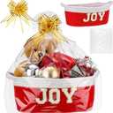 Qinyoung 1 Set Christmas Gift Basket Empty Small Woven Rope Basket with Gift Wrapping Bag Ribbon 12" x 8" x 5" Storage Organizer with Handle for Christmas Home Decoration