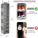 Large-Sized Hanging Shoe Organizer 8-Shelf, Hanging Closet Organizer with 8 Side Pockets, Wider Hanging Shelves for Storage Shoes Clothes 9" W x 11.8" D x 48" H, Grey