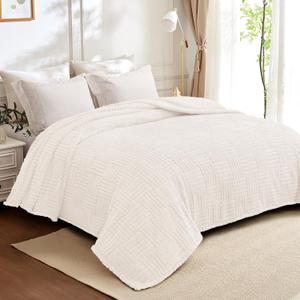 Whale Flotilla Lightweight Fleece Twin Size Blanket for Bed, Fuzzy Soft Blankets with Decorative Jacquard Pattern for All Season, Warm and Fluffy, 60x80 Inch, Ivory