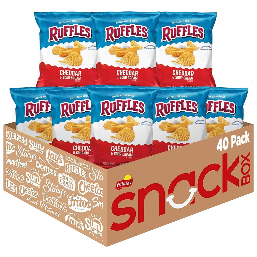 Ruffles Potato Chips, Cheddar Sour Cream, 1oz (40 Count) (EXP 08/31/26)