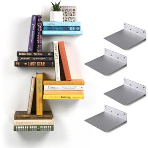 Floating Invisible Bookshelf Wall Mounted (Set of 4) - Aluminum - Turn Books into Floating Shelves