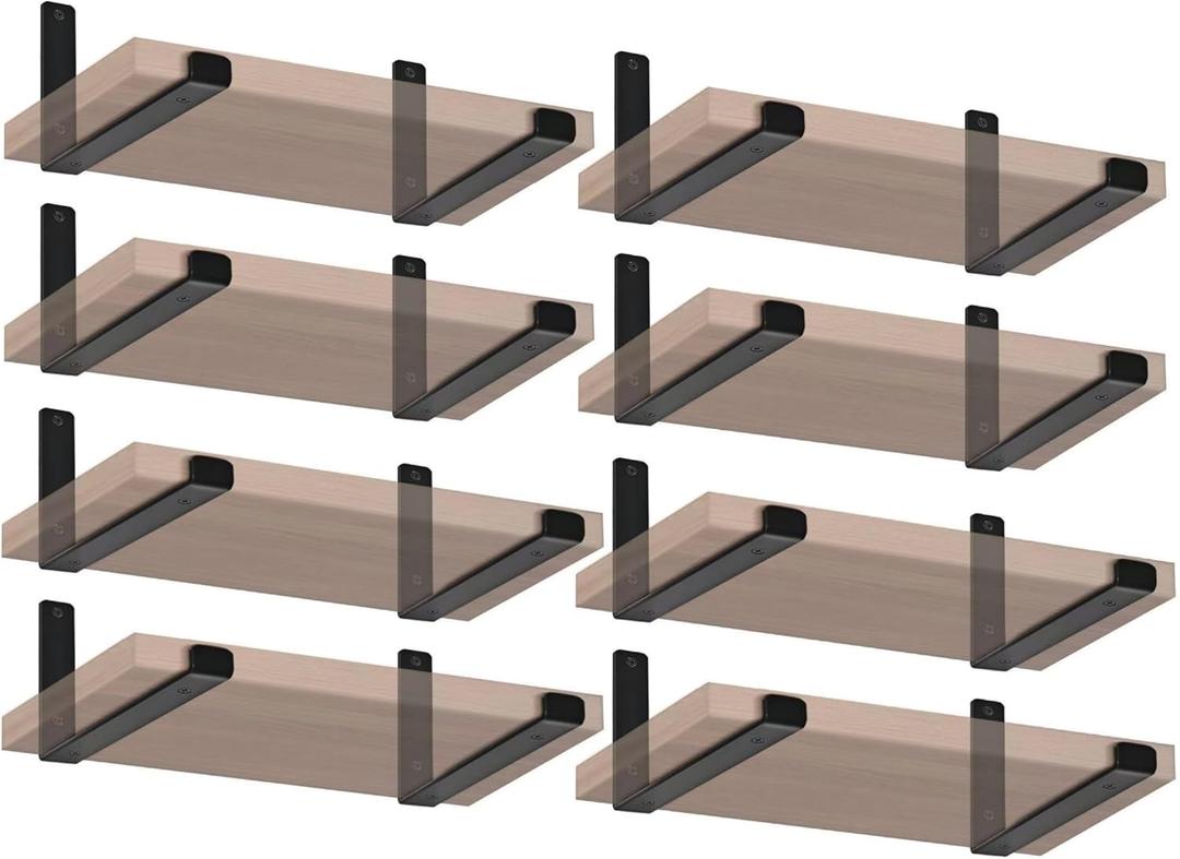 16 Pack - 7.25" L x 4" H x 1.5" W J Lip Shelf Brackets Rustic Farmhouse Iron Wall Floating Shelf Bracket Metal Shelf Bracket Industrial Shelf Supports with Screws Black