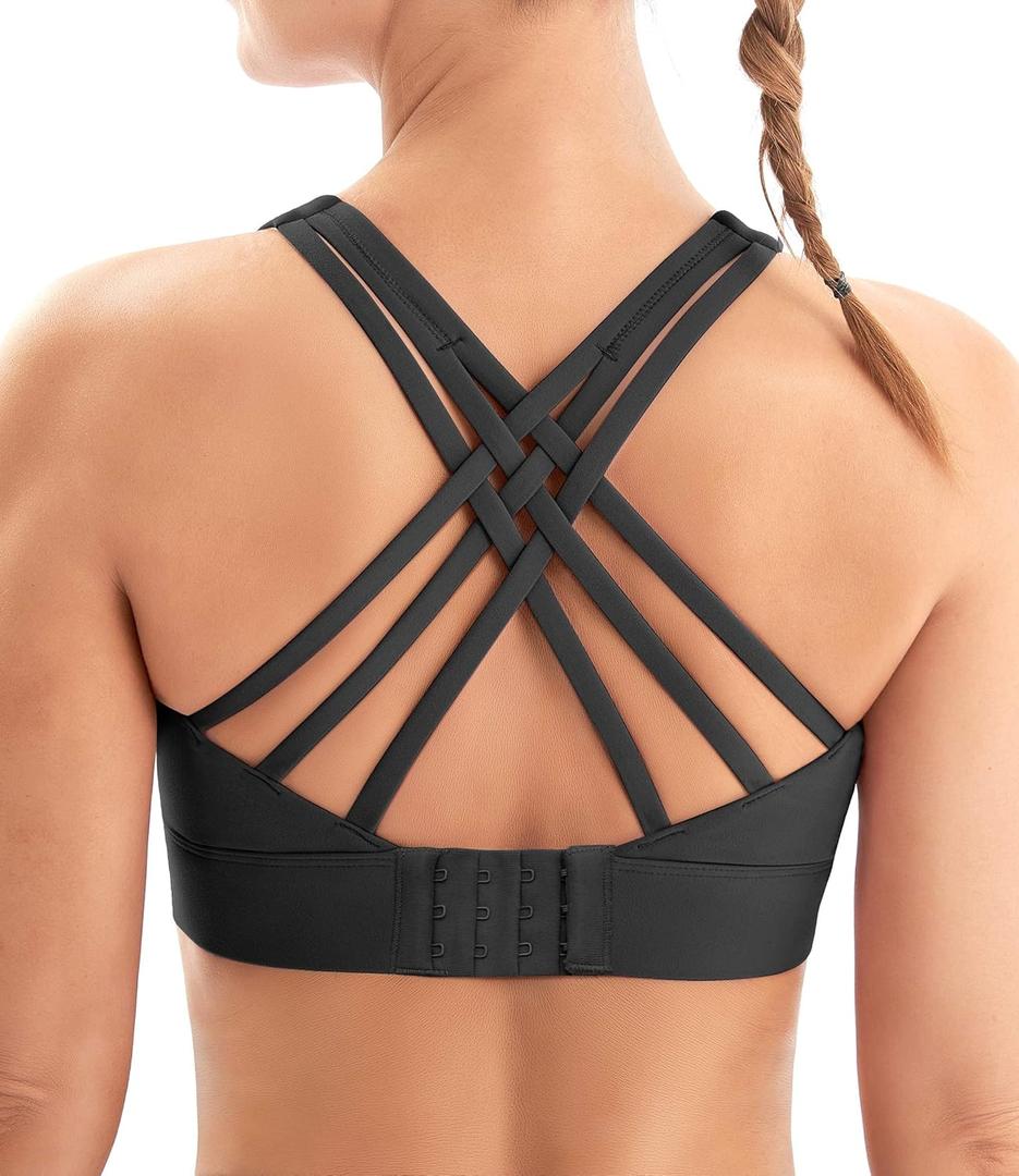IUGA Sports Bras for Women High Support Large Bust High Impact Womens Sports Bras Strappy Padded Sports Bra (Black)